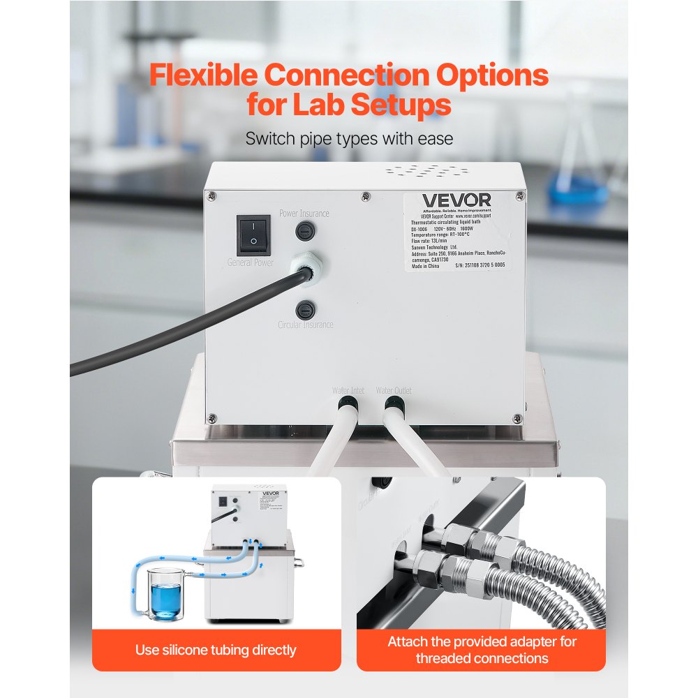 VEVOR Laboratory High-Temperature Circulating Oil Bath, Up to 100℃/212℉, 6 L Lab Constant Temperature Heating Tank, 0.05℃ High Precision, Internal and External Dual Circulation, for Laboratory