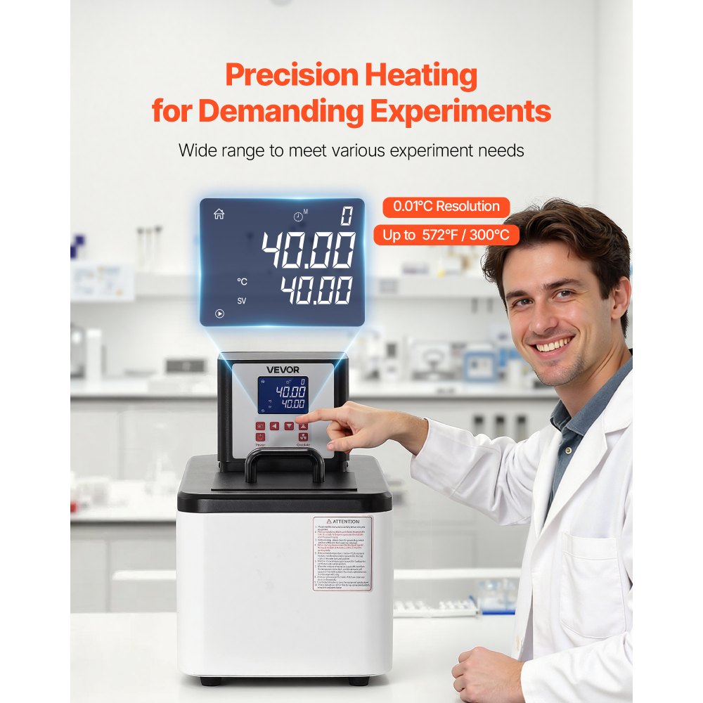 VEVOR Laboratory High-Temperature Circulating Oil Bath, Up to 300℃/572℉, 6 L Lab Constant Temperature Heating Tank, 0.1℃ High Precision, Internal and External Dual Circulation, for Laboratory