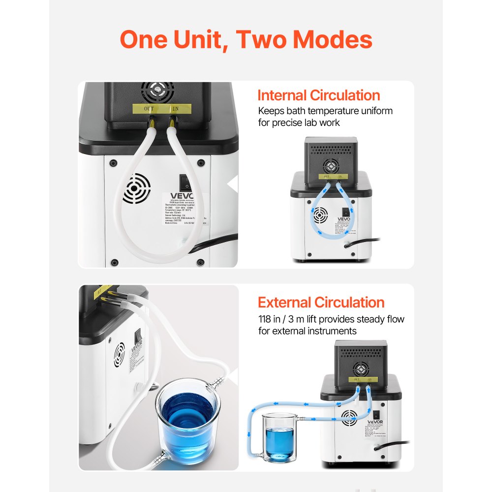 VEVOR Laboratory High-Temperature Circulating Oil Bath, Up to 300℃/572℉, 6 L Lab Constant Temperature Heating Tank, 0.1℃ High Precision, Internal and External Dual Circulation, for Laboratory