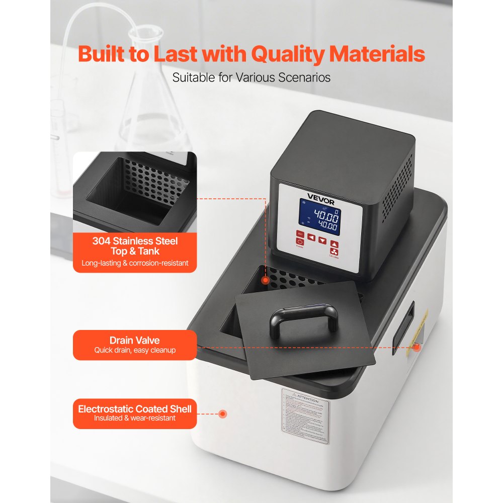 VEVOR Laboratory High-Temperature Circulating Oil Bath, Up to 300℃/572℉, 6 L Lab Constant Temperature Heating Tank, 0.1℃ High Precision, Internal and External Dual Circulation, for Laboratory