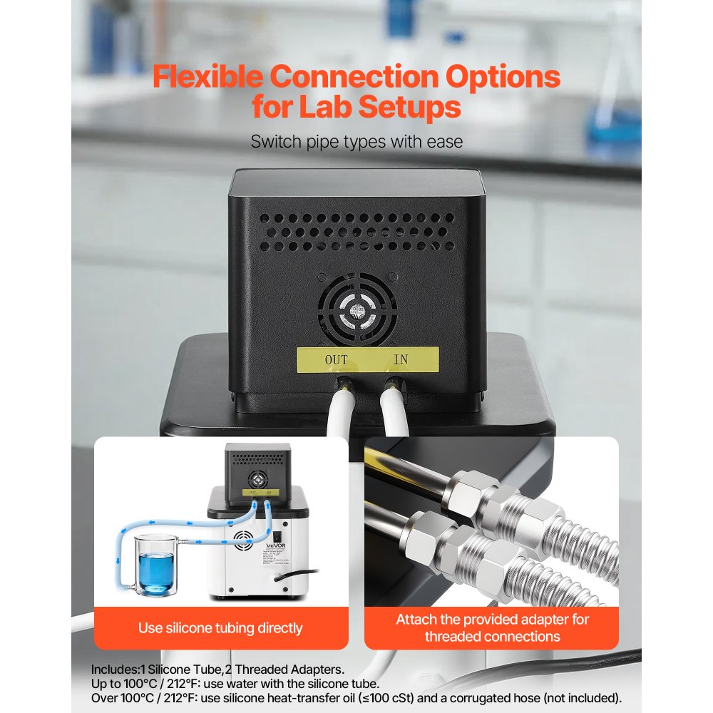 VEVOR Laboratory High-Temperature Circulating Oil Bath, Up to 300℃/572℉, 6 L Lab Constant Temperature Heating Tank, 0.1℃ High Precision, Internal and External Dual Circulation, for Laboratory