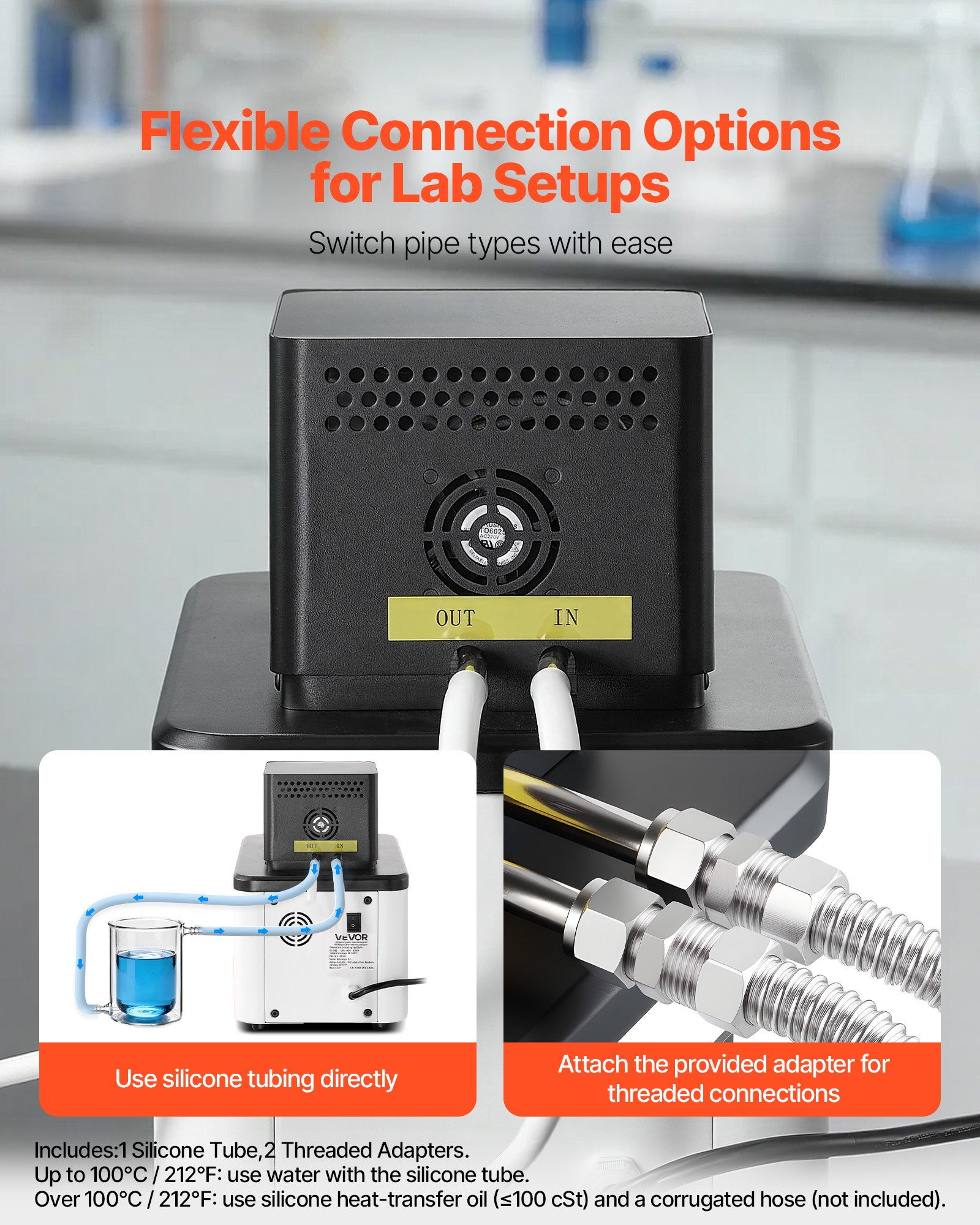 VEVOR Laboratory High-Temperature Circulating Oil Bath, Up to 300℃/572℉, 6 L Lab Constant Temperature Heating Tank, 0.1℃ High Precision, Internal and External Dual Circulation, for Laboratory