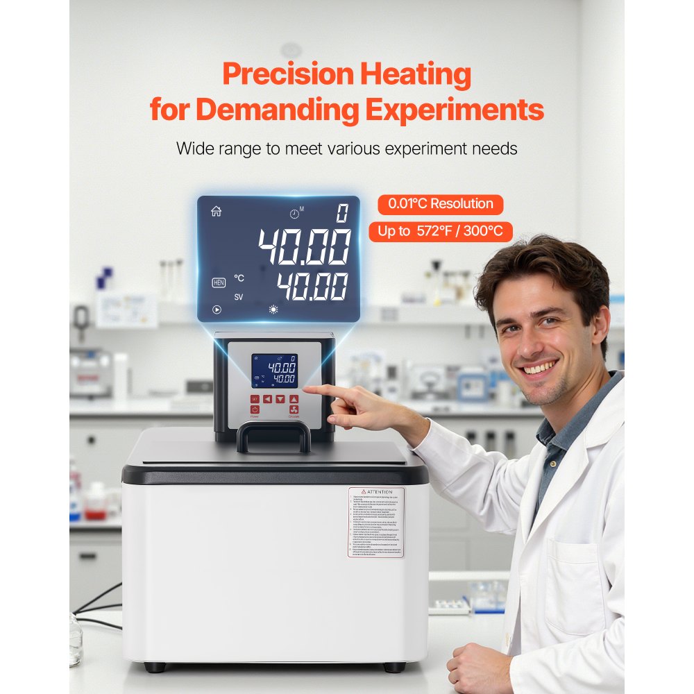 VEVOR Laboratory High-Temperature Circulating Oil Bath, Up to 300℃/572℉, 30 L Lab Constant Temperature Heating Tank, 0.1℃ High Precision, Internal and External Dual Circulation, for Laboratory