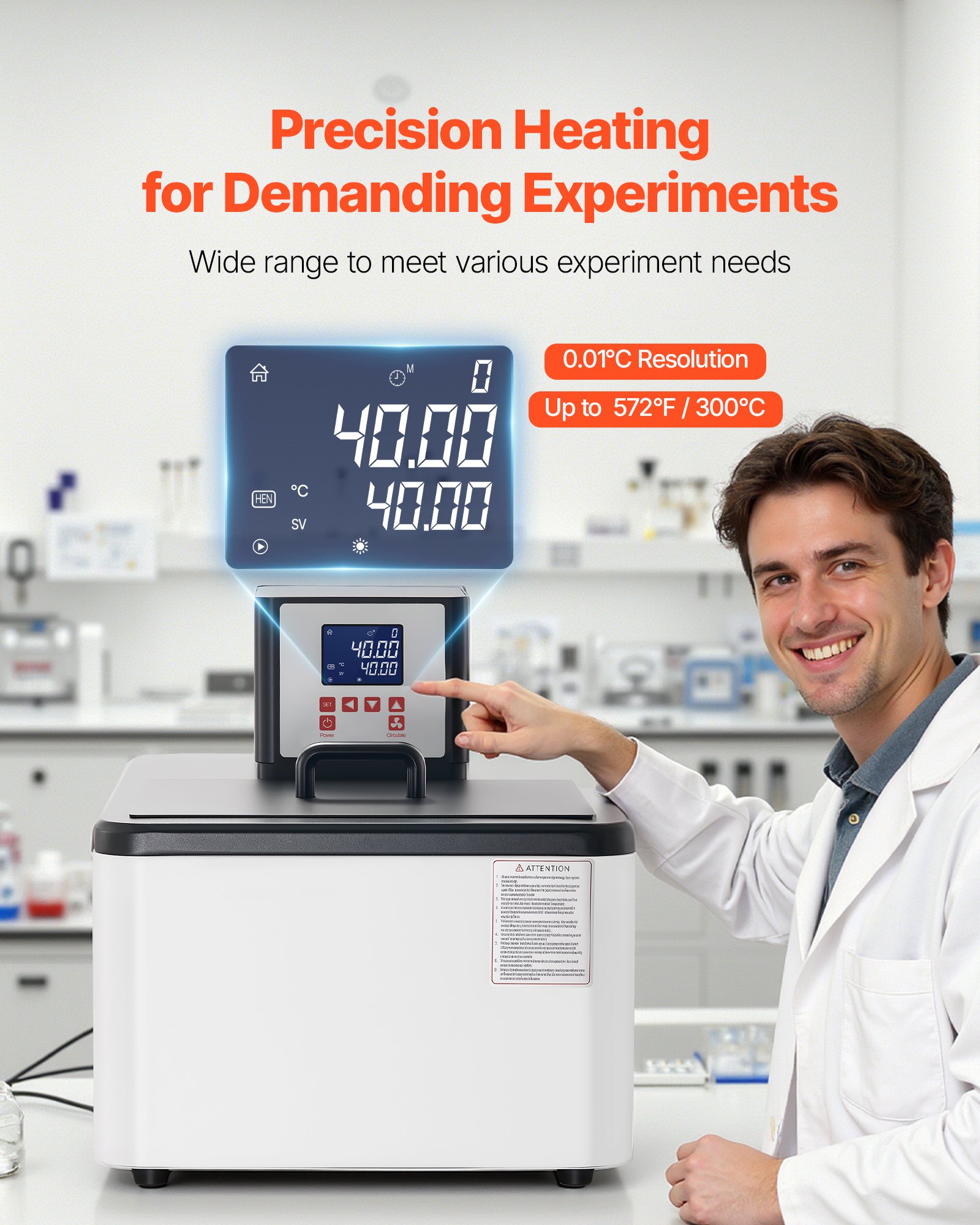 VEVOR Laboratory High-Temperature Circulating Oil Bath, Up to 300℃/572℉, 30 L Lab Constant Temperature Heating Tank, 0.1℃ High Precision, Internal and External Dual Circulation, for Laboratory
