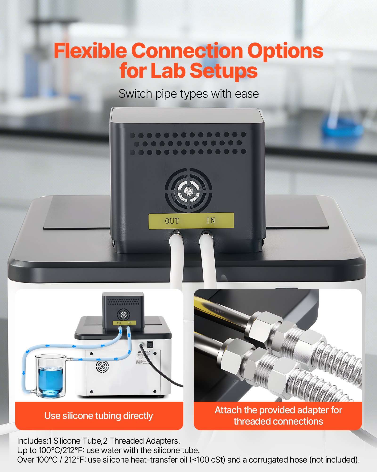 VEVOR Laboratory High-Temperature Circulating Oil Bath, Up to 300℃/572℉, 30 L Lab Constant Temperature Heating Tank, 0.1℃ High Precision, Internal and External Dual Circulation, for Laboratory