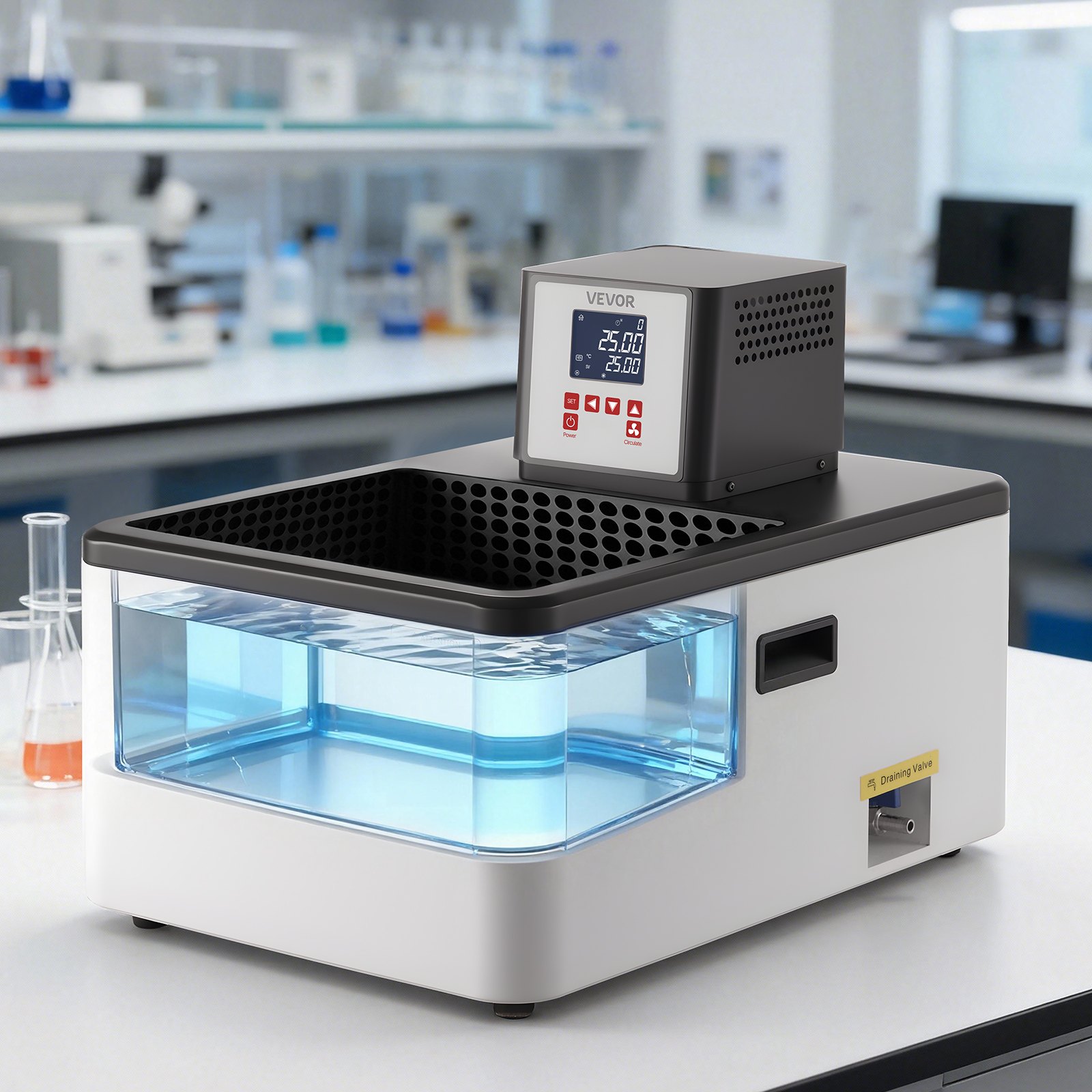 VEVOR Laboratory High-Temperature Circulating Oil Bath, Up to 300℃/572℉, 30 L Lab Constant Temperature Heating Tank, 0.1℃ High Precision, Internal and External Dual Circulation, for Laboratory