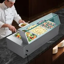 VEVOR Commercial Food Warmer 3-Pan 1500W Buffet Bain Marie with Glass Cover