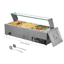 VEVOR Commercial Food Warmer 3-Pan 1500W Buffet Bain Marie with Glass Cover