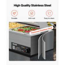 VEVOR Commercial Food Warmer 3-Pan 1500W Buffet Bain Marie with Glass Cover