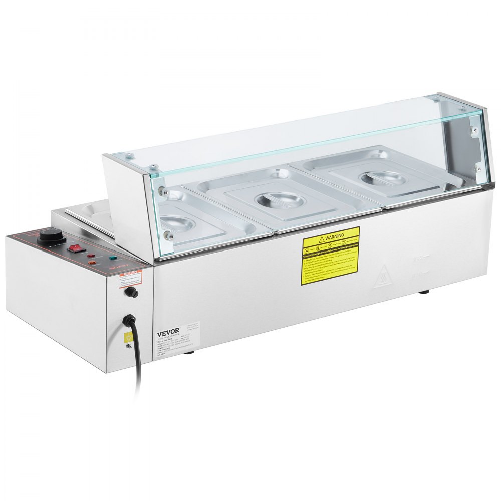 VEVOR 3-Pan Commercial Food Warmer, 3 x 8QT Electric Steam Table with Glass Cover, 1500W Countertop Stainless Steel Buffet Bain Marie 30 - 85℃ Temp Control for Catering, Restaurants, Silver