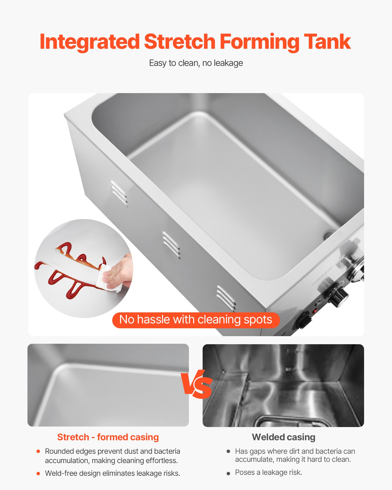 VEVOR Commercial Food Warmer, 1200W Electric Stainless Steel Steam Food Warmer, Fast Heating Countertop Buffet Bain Marie with Detachable Power Cord, for Catering, Restaurants, Parties & Buffets