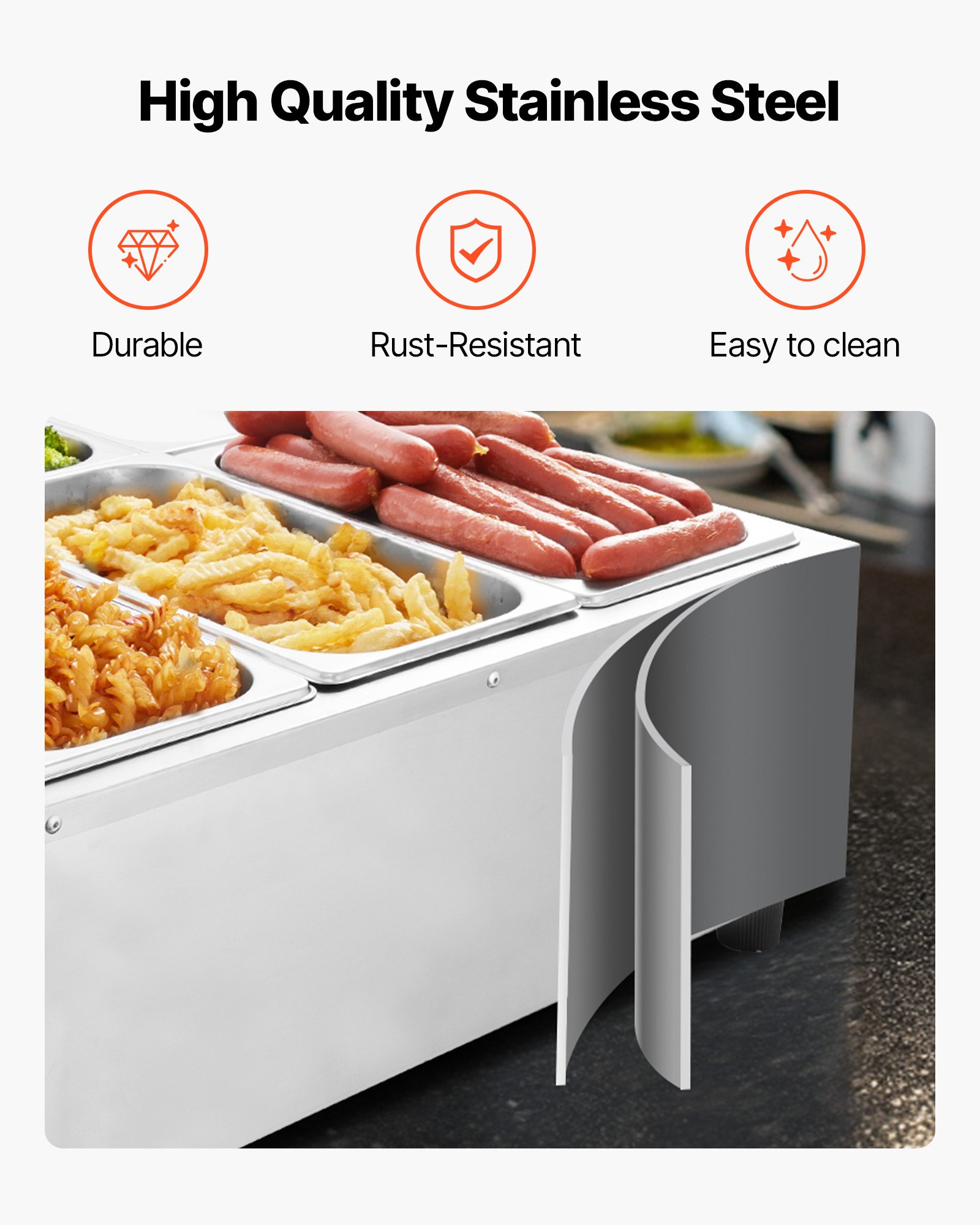 VEVOR Commercial Food Warmer, 1500W Electric Stainless Steel Steam Food Warming with Lid, 6-Pan Fast Heating Countertop Buffet Bain Marie with Power Cord, for Catering, Restaurant, Party & Buffets