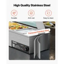 VEVOR Commercial Food Warmer 6 x 1/3 Size Pans Buffet Bain Marie with Glass Cover