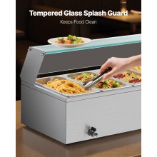 VEVOR Commercial Food Warmer 6 x 1/3 Size Pans Buffet Bain Marie with Glass Cover