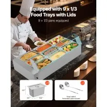 VEVOR Commercial Food Warmer 9-Pan 1500W Buffet Bain Marie with Glass Cover