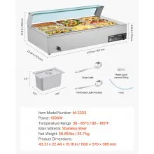 VEVOR Commercial Food Warmer 9-Pan 1500W Buffet Bain Marie with Glass Cover
