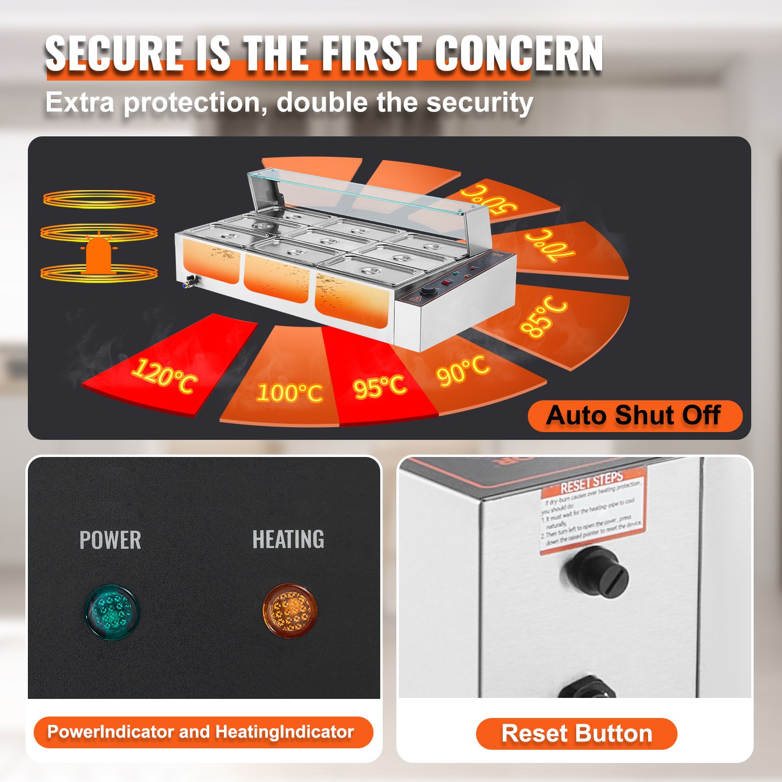 VEVOR Commercial Food Warmer, 1500W Electric Stainless Steel Steam Food Warmer with Glass Cover, 9-Pan Countertop Buffet Bain Marie with Soup & Perforated Ladles, for Catering, Restaurant & Party