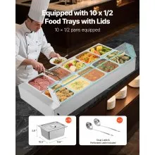 VEVOR Commercial Food Warmer 10-Pan 1700W Buffet Bain Marie with Glass Cover
