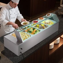 VEVOR Commercial Food Warmer 4-Pan 1500W Buffet Bain Marie with Glass Cover