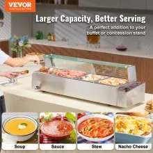 VEVOR 4-Pan Commercial Electric Food Warmer Countertop Buffet 4*12Qt with Glass Shield