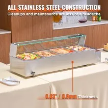 VEVOR 4-Pan Commercial Electric Food Warmer Countertop Buffet 4*12Qt with Glass Shield