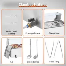 VEVOR 4-Pan Commercial Electric Food Warmer Countertop Buffet 4*12Qt with Glass Shield