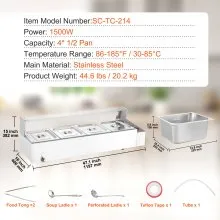 VEVOR 4-Pan Commercial Electric Food Warmer Countertop Buffet 4*12Qt with Glass Shield