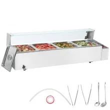 VEVOR 4-Pan Commercial Electric Food Warmer Countertop Buffet 4*12Qt with Glass Shield
