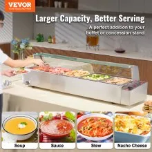 VEVOR Commercial Electric Food Warmer Countertop Buffet 5*8Qt with Glass Shield