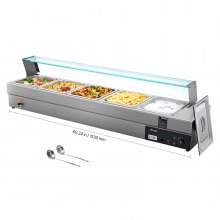 VEVOR Commercial Food Warmer, 5-Pan Electric Steam Table with Glass Cover, 1500W Countertop Stainless Steel Buffet Bain Marie with 30-85°C Temp Control for Catering, Buffet, Parties, Restaurants