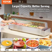 VEVOR Commercial Electric Food Warmer Countertop Buffet 5*8Qt with Glass Shield