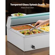 VEVOR Commercial Food Warmer 6 x 1/2 Size Pans Buffet Bain Marie with Glass Cover