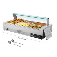 VEVOR Commercial Food Warmer 6 x 1/2 Size Pans Buffet Bain Marie with Glass Cover