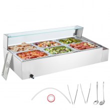 VEVOR Commercial Electric Food Warmer Countertop Buffet 6*8Qt with Glass Shield