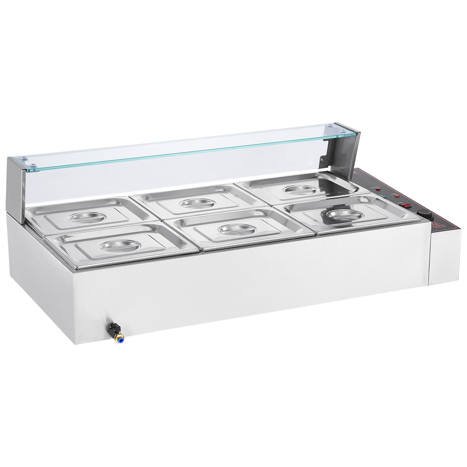 VEVOR 6-Pan Commercial Food Warmer, 6 x 8QT Electric Steam Table with Glass Cover, 1500W Countertop Stainless Steel Buffet Bain Marie 30 - 85℃ Temp Control for Catering, Restaurants, Silver