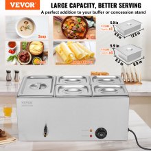 VEVOR Commercial Electric Food Warmer 5-Pan Countertop Buffet 15.3QT Bain Marie