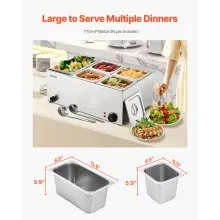 VEVOR Commercial Electric Food Warmer 5-Pan Countertop Buffet 15.3QT Bain Marie