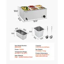 VEVOR Commercial Electric Food Warmer 5-Pan Countertop Buffet 15.3QT Bain Marie