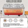 VEVOR Încălzitor electric de mâncare comercial cu 5 tigăi, bufet de blat, 14,5 L, Bain Marie