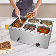 VEVOR Commercial Electric Food Warmer 5-Pan Countertop Buffet 14.5L Bain Marie