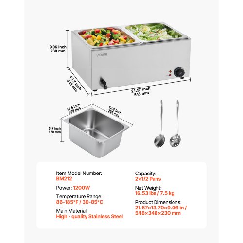 VEVOR 24QT Commercial Food Warmer, 5-Pan Electric Steam Table, 1200W... VEVOR 24QT Commercial Food Warmer, 5-Pan Electric Steam Table, 1200W...
