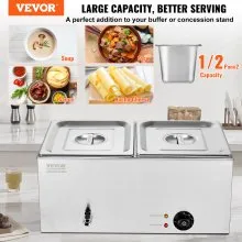 VEVOR Commercial Electric Food Warmer 2-Pan Countertop Buffet 24QT Bain Marie