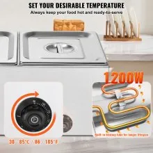 VEVOR Commercial Electric Food Warmer 2-Pan Countertop Buffet 24QT Bain Marie