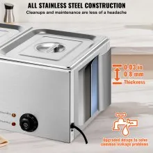 VEVOR Commercial Electric Food Warmer 2-Pan Countertop Buffet 24QT Bain Marie