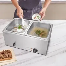 VEVOR Commercial Electric Food Warmer 2-Pan Countertop Buffet 24QT Bain Marie