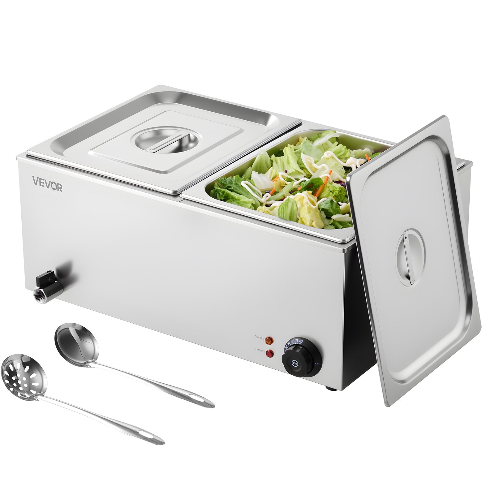 VEVOR Commercial Food Warmer, 2-Pan Electric Steam Table, 1200W Professional Countertop Stainless Steel Buffet Bain Marie with 30-85°C Temp Control for Catering, Buffet, Parties, Restaurants