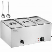 VEVOR 3-Pan Commercial Food Warmer, 17.4QT Electric Steam Table, 1200W Professional Countertop Stainless Steel Buffet Bain Marie with 86-185°F Temp Control for Catering and Restaurants, Silver