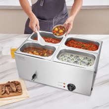 VEVOR Commercial Electric Food Warmer 4-Pan Countertop Buffet 15.9QT Bain Marie