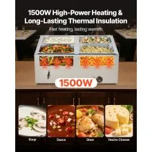 VEVOR Commercial Food Warmer 4-Pan 1500W Countertop Buffet Bain Marie with Lid
