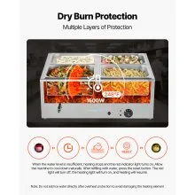 VEVOR Commercial Food Warmer 4-Pan 1500W Countertop Buffet Bain Marie with Lid